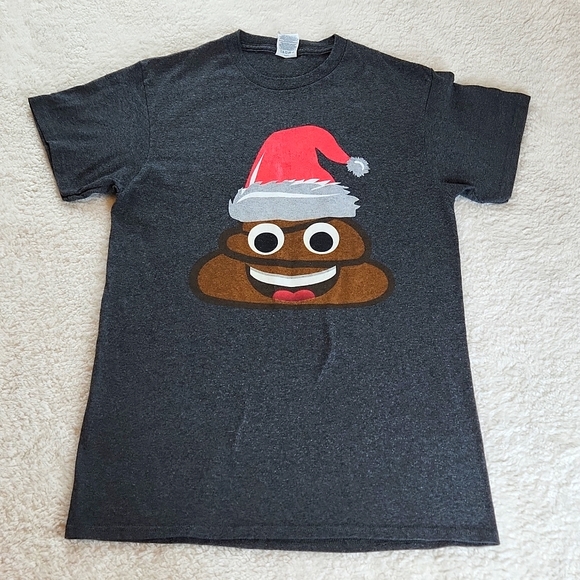 Poop emoji Christmas tshirt Mens S. So fun!!! Black brown red white - Picture 1 of 6